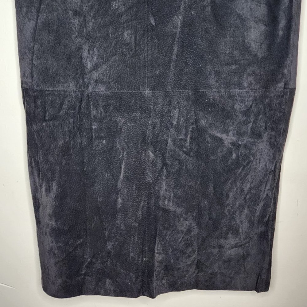 LAUREN Ralph Lauren 100% Suede Black Midi Skirt Academia Boho Western, sz 14 - Picture 2 of 11